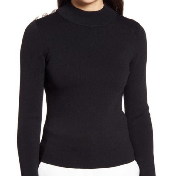 ELIZA J Embellished Mock Neck Sweater - Black - Small - Picture 2 of 4
